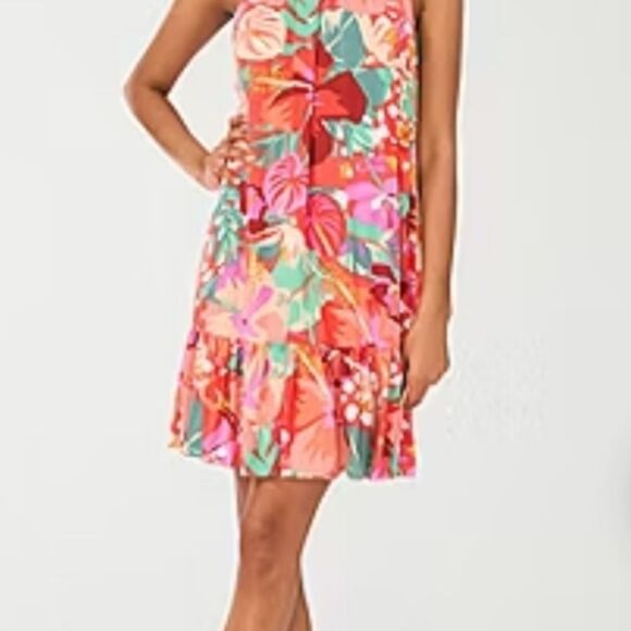 1. State Orange and Pink Ruffled A-line Halter Sundress With Bow - Picture 1 of 8